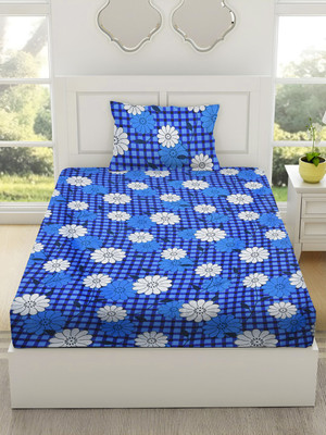 SPANGLE 144 TC Polycotton Single Printed Flat Bedsheet(Pack of 1, Blue, White)