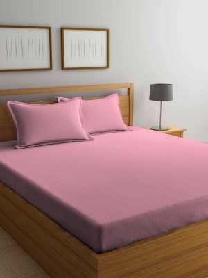 EpicEdge 300 TC Satin Double Striped Fitted (Elastic) Bedsheet(Pack of 1, Pink)