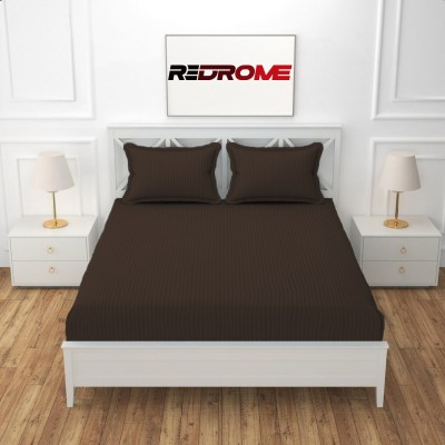 RedRome 300 TC Cotton Queen Striped Flat Bedsheet(Pack of 1, Coffee)