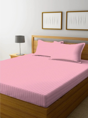 BHAVYA Satin Double Flat 210 TC Striped Bedsheet(Pack of 1, Pink)