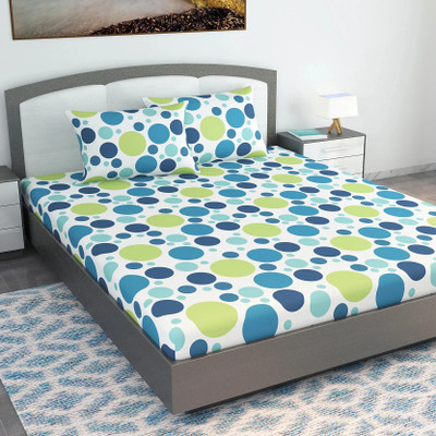 Divine Casa Cotton King Flat 144 TC Floral Bedsheet(Pack of 1, Blue Grotta)