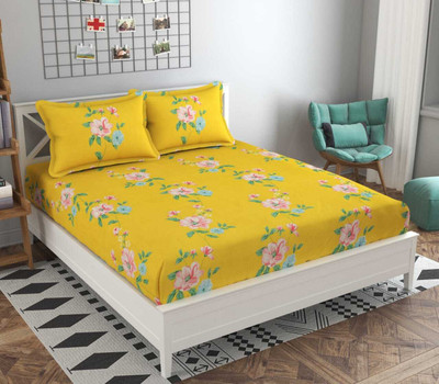 Aciloc Microfiber King Flat 220 TC Floral Bedsheet(Pack of 1, Red, Yellow, Multicolor)