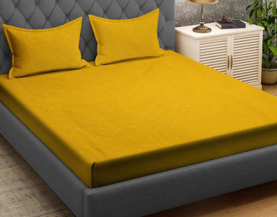 RUSTIC LINEN 144 TC Microfiber Double Printed Flat Bedsheet(Pack of 1, Yellow, Golden)