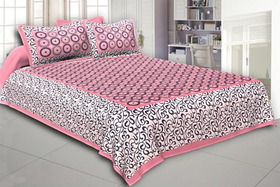 JAIPUR FABRIC 180 TC Cotton Double Printed Flat Bedsheet(Pack of 1, Pink)