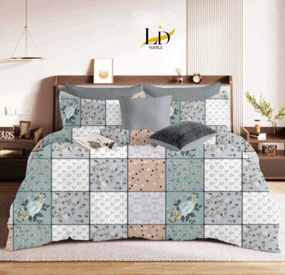 LD Textile Polycotton Double Fitted (Elastic) 300 TC Printed Bedsheet(Pack of 1, Checked)
