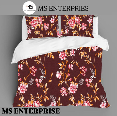 msenterprise Cotton Double Flat 144 TC Floral Bedsheet(Pack of 1, Brown)
