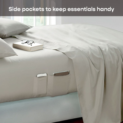 SleepyCat Cotton Queen Fitted (Elastic) 300 TC Solid Bedsheet(Pack of 1, Mineral)