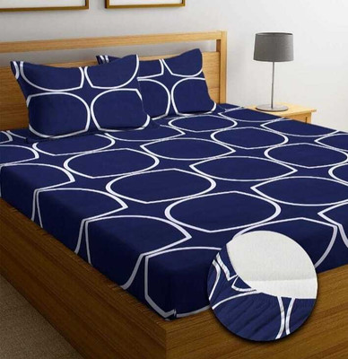 shreesham 210 TC Cotton King Checkered Fitted (Elastic) Bedsheet(Pack of 1, Blue)