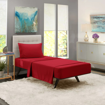 BEVI 280 TC Microfiber Single Solid Fitted (Elastic) Bedsheet(Pack of 1, Red)