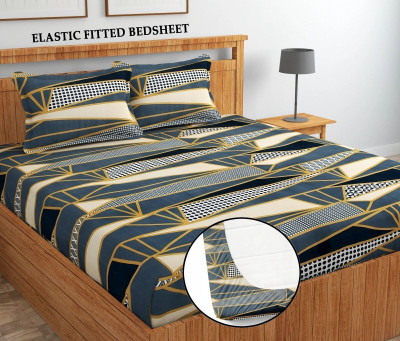 BLUEDOT Cotton King Fitted (Elastic) 255 TC Printed Bedsheet(Pack of 1, Multicolor)