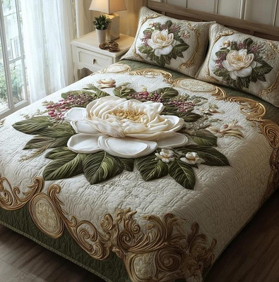 DGHUB Cotton Double Flat 300 TC Applique 1 Summer Bedsheet with 2 Pillow Covers, 2 Cushion Covers(Multicolor)