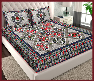 JAIPUR PRINTS Cotton Double Flat 144 TC Jaipuri Prints Bedsheet(Pack of 1, Blue)