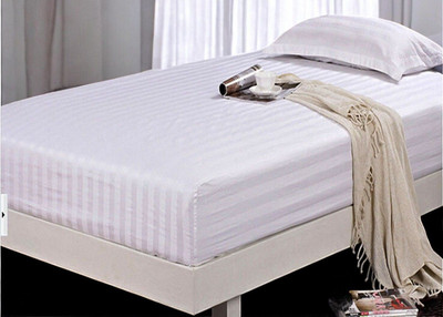 Jaipurlinen Polyester Single Flat 104 TC Striped Bedsheet(Pack of 1, White)