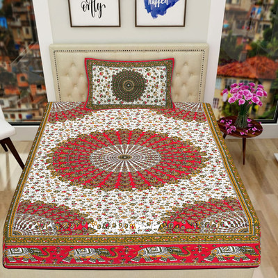BG Collection Cotton Single Flat 220 TC Floral Bedsheet(Pack of 1, Red)