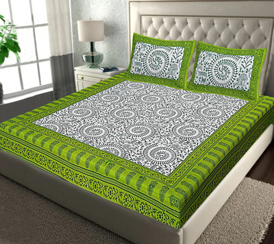 Demo Cotton Hub 160 TC Cotton Queen Jaipuri Prints Flat Bedsheet(Pack of 1, Multicolor)