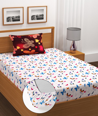 DECORHUT FAB Cotton Single Fitted (Elastic) 220 TC Printed Bedsheet(Pack of 1, Multicolor)