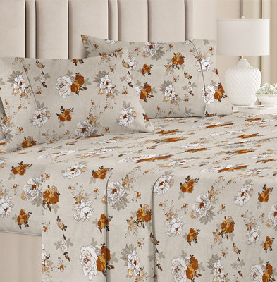 Flipkart SmartBuy Cotton Super King Flat 180 TC Floral Bedsheet(Pack of 1, Cream)