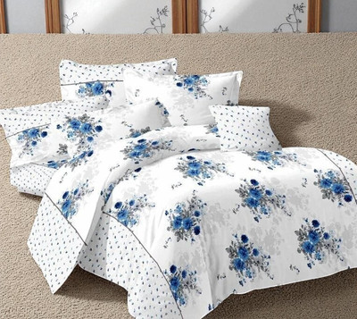 Ibra Polycotton Double Flat 210 TC Printed Bedsheet(Pack of 1, White)
