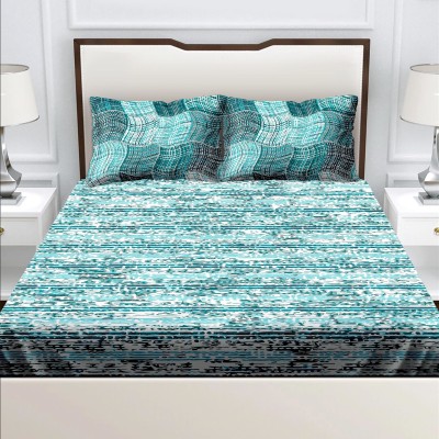 BELLA CASA 180 TC Cotton Double Geometric Flat Bedsheet(Pack of 1, Teal)