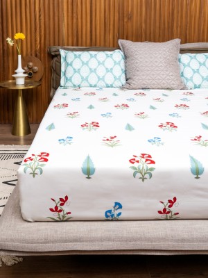 Urban Space 220 TC Cotton Double Floral Flat Bedsheet(Pack of 1, High Garden Red)