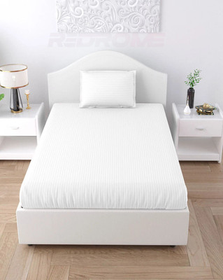 REDROME Cotton Single Flat 300 TC Striped Bedsheet(Pack of 1, White)