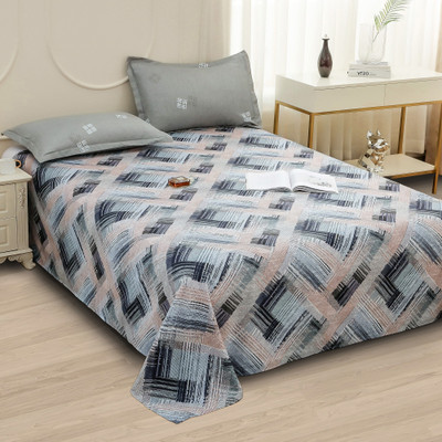 Story@home 240 TC Microfiber Double Abstract Flat Bedsheet(Pack of 1, Grey, Peach)