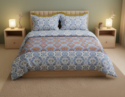 RAJASTHAN HANDLOOM Cotton Super King Flat 140 TC Printed Bedsheet(Pack of 1, Sky Blue)
