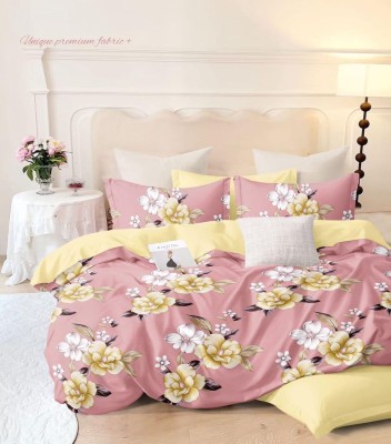 Furnishing Hut 210 TC Polycotton Double Floral Flat Bedsheet(Pack of 1, Pink)
