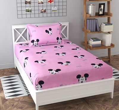 Manish Creation 180 TC Cotton Single Printed Flat Bedsheet(Pack of 1, Pink)