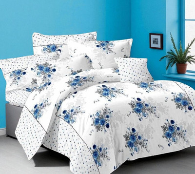 HALEN Cotton Double Flat 210 TC Printed Bedsheet(Pack of 1, White)