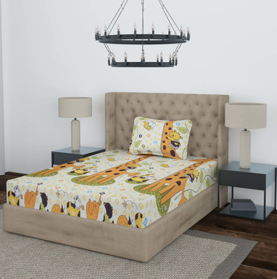 Optra Microfiber Single Flat 220 TC Cartoon Bedsheet(Pack of 1, Orange)