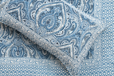 urban jaipur Cotton King Flat 300 TC Floral Bedsheet(Pack of 1, White-Blue)