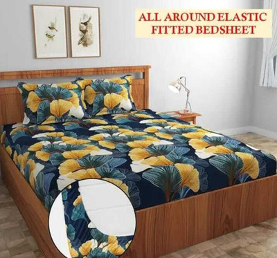 RIBUGROUP Cotton Double Fitted (Elastic) 310 TC Printed Bedsheet(Pack of 1, Blue)