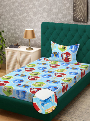 Klotthe 400 TC Cotton Single Printed Fitted (Elastic) Bedsheet(Pack of 1, Blue)