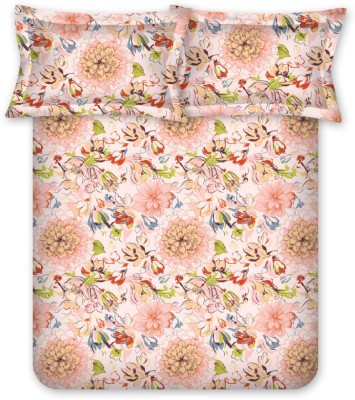 Bombay Dyeing 120 TC Cotton Double Floral Flat Bedsheet(Pack of 1, Peach)