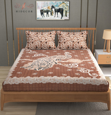 HIDECOR 280 TC Microfiber King Jaipuri Prints Flat Bedsheet(Pack of 1, Brown)