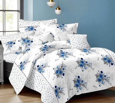 Ibra Polycotton Double Flat 210 TC Printed Bedsheet(Pack of 1, White)