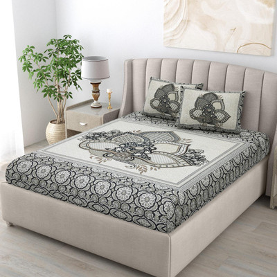 Udayafabrics Cotton King Flat 230 TC Jaipuri Prints Bedsheet(Pack of 1, Brown)