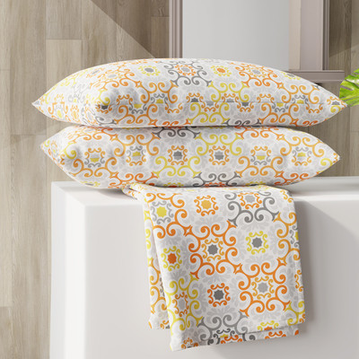 Layers Cotton Blend Double Flat 225 TC Printed Bedsheet(Pack of 1, Orange)