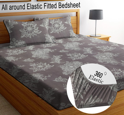 Italian Fab Cotton King Fitted (Elastic) 210 TC Printed Bedsheet(Pack of 1, Grey)