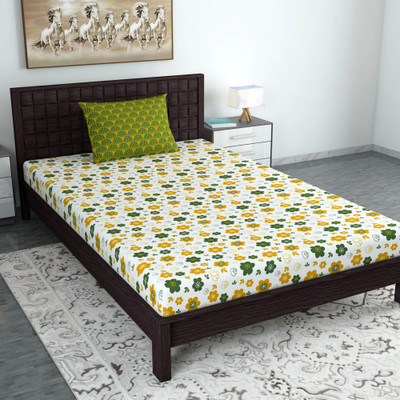 Divine Casa Cotton Single Flat 144 TC Floral Bedsheet(Pack of 1, Turtle Grren)