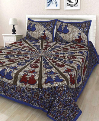 Mittan Traders Cotton Double Flat 280 TC Jaipuri Prints Bedsheet(Pack of 1, Rangoli Blue)