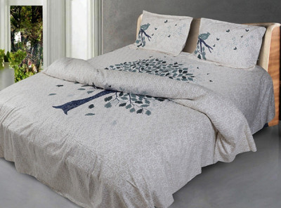MNKC 144 TC Cotton Double Printed Flat Bedsheet(Pack of 1, Grey)