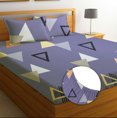 Flipkart SmartBuy Microfiber Double Fitted (Elastic) 144 TC Abstract Bedsheet(Pack of 1, Grey & White)