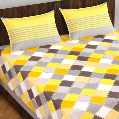 KOUNDAL 144 TC Cotton Double Printed Flat Bedsheet(Pack of 1, Yellow)