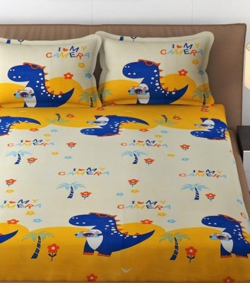LOYREX 220 TC Microfiber Double Floral Fitted (Elastic) Bedsheet(Pack of 1, Grey, Blue, Yellow)