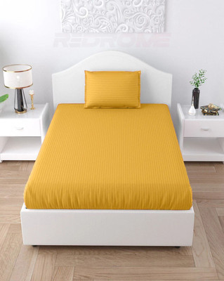 REDROME Cotton Single Flat 300 TC Striped Bedsheet(Pack of 1, Yellow)