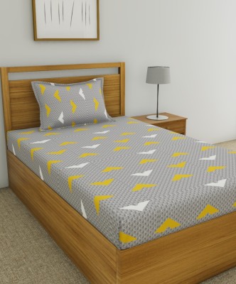 Huesland 144 TC Cotton Single Abstract Flat Bedsheet(Pack of 1, Grey, Yellow)