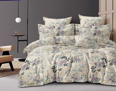 VIRIDIAN DÉCOR Cotton King Fitted (Elastic) 210 TC Printed Bedsheet(Pack of 1, Beige)