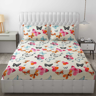 manvicreations 220 TC Cotton Double Abstract Fitted (Elastic) Bedsheet(Pack of 1, Glace Cotton King Size Elastic Bedsheet with 2 Pillow Cover 72x78x8 Inch)